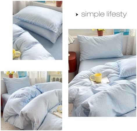 LifeTB Blue Duvet Cover Twin XL Size, Polka Dot Duvet Cover with 2 Pillowcases, 100% Muslin Cotton Breathable Gauze Comforter Cover, Aesthetic Coquette Polka Dot Bedding Set for All Seasons