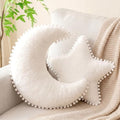 Jetec 2 Pieces Moon Shaped Pillow Star Pillow Creative Star Moon, White