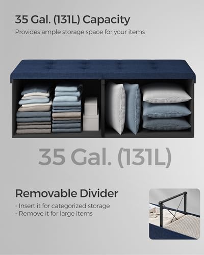 SONGMICS 43.3 Inches Storage Ottoman, Foldable Bench with Flipping Lid