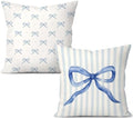 Blue Coquette Bow Pillow Covers 18x18 Set of 2, Preppy Room Decor