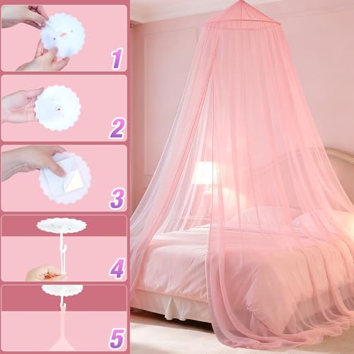 Pink Princess Bed Canopy for Girls,Kids Canopy Bed for Twin, Full, and Queen Sizes; Mosquito Net for Outdoor Use;Bedroom Accessories;Ceiling Tent for Reading Nooks