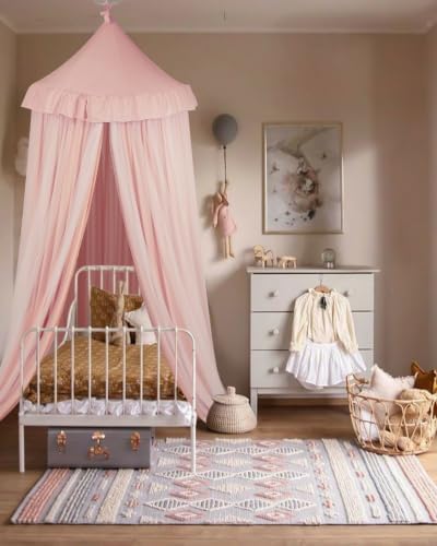little dove Bed Canopy for Girls with Star Lights, 39.4''x106'', Peach Pink