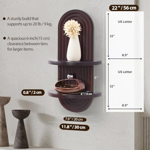 Wood Arched Floating Wall Shelf, Modern Wall Art Trinket Shelf Dark Brown