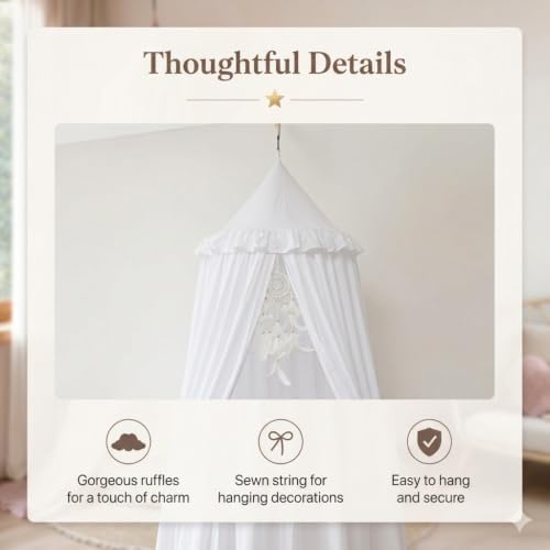 Bed Canopy for Girls, Princess Crib Canopy for Nursery, Dreamy Soft Hanging Canopy for Toddler Bed, Twin & Full Size, Kids Bed Canopy for Girls Room Decor & Reading Nook, White