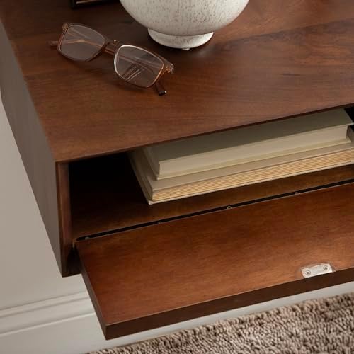 Kate and Laurel McCutcheon Floating Wood Storage Shelf, 18 x 12 x 6, Walnut Brown, Decorative Transitional Floating Bedroom Nightstand with a Concealed Cubby Compartment