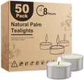 Ashlux 50-Pack Unscented Palm Wax Tea Lights Candles,8 Hours Burn