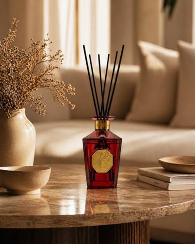 VANGIE Luxury Reed Diffuser for Home | Red Passion | Warm, Woody & Fruity Scent | Elegant Red Glass Bottle with Rattan Reeds | Long-Lasting Home Fragrance | 100 mL