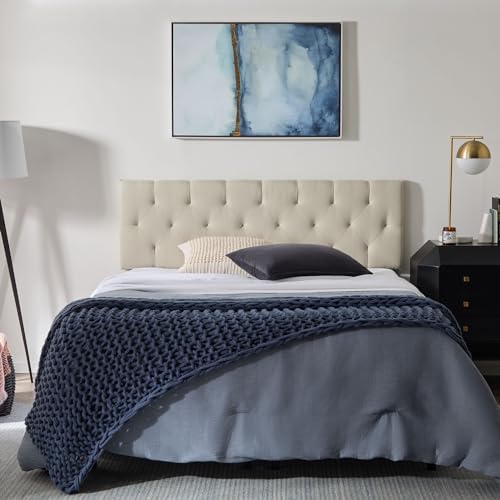LUCID Mid-Rise Upholstered Headboard, Tufted, Pearl, Twin/Twin XL Size
