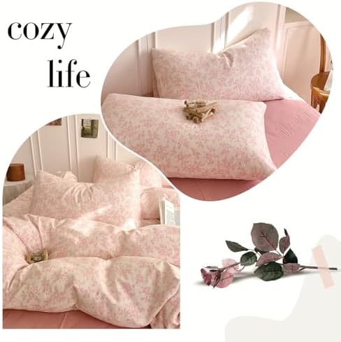 AOJIM Pink Floral Duvet Cover Set TwinXL Size 3 Piece Cotton Double-Layer Gauze Comforter Cover and 2 Pillowcases Soft Breathable Aesthetic Bedding Duvet Cover Chic Floral Print Kids Duvet Protector