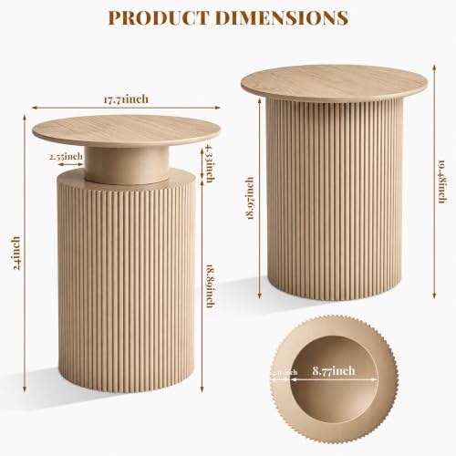 24" Fluted End Table Reversible, Hidden Storage, Natural Oak