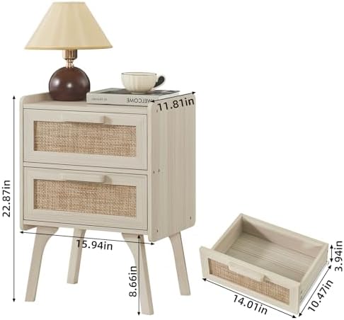 Lerliuo Rattan Night Stand for Bedroom, 2 Drawers
