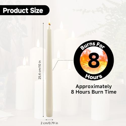 40 Pack Ivory Taper Candles, 10 Inch Unscented Paraffin Dinner Candles