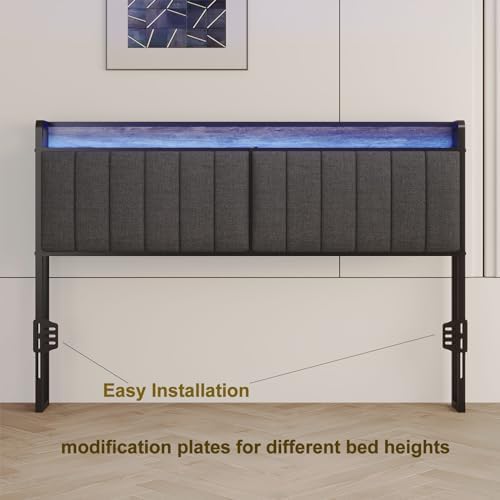 Full Headboard Only with Storage&Outlets,Bed Headboard Full Size,Gray Linen