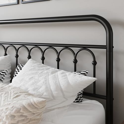 Allewie King Size Metal Platform Bed Frame with Headboard, Black