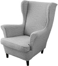 HAOYONG 2 Piece Wingback Chair Covers Stretch Wing Chair Slipcover Jacquard Wing Back Chair Covers with Arms Washable Armchair Cover Protection Furniture for Living Room and Bedroom (Light Gray)
