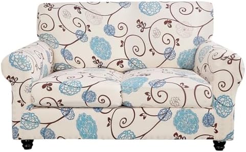 SearchI Stretch Sofa Cover Printed Couch Cover, Floral Pattern 3 Pieces Loveseat Slipcover with 2 Separate Cushion Cover, Washable Furniture Protector for Living Room(Loveseat, Ball Flower)