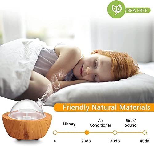 280ml Glass Essential Oil Diffuser Wood Grain Base Air Aroma Diffusers for Aromatherapy Cool Mist Humidifier with Safe Auto Shut-Off and 7 Color LED Night Lights for Home Office Room