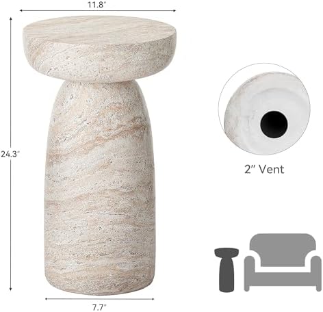 24" Side Table Outdoor, Large Modern Geometric End Table