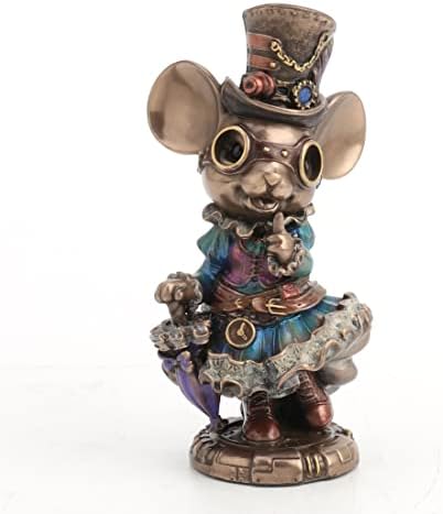 Veronese Design 5 1/2 Steampunk Lady Mouse with Top hat and Parasol Animal Figurine Bronze Finish