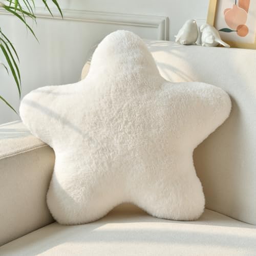 Star Pillow, Decorative Throw Pillows for Bed Couch, 19.6" Star Shaped Pillow Plush Floor Cushions Room Decor Pillow with Soft Faux Rabbit Fur for Sofa Bedroom Living Room