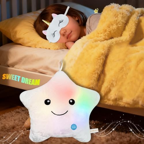 Decorative Throw Pillows for Bed Living Room Home Decor Sofa Chair Christmas New Year Birthday, Cute Soft Hugging Glow Star Pillow Plush Cushion Cover, White Throw Pillow Set