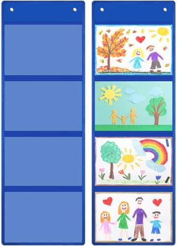 Watersay 2 Pcs Storage Pocket Chart for Classroom, 4 Pockets, Blue