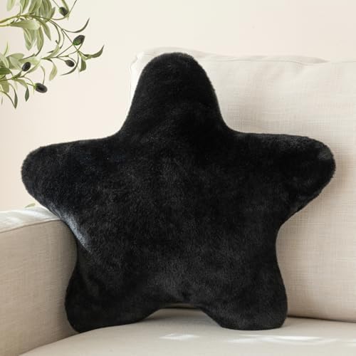 Star Pillow, Decorative Throw Pillow with Plush for Couch, Cute Decor Pillows for Bed, Aesthetic Star Shaped Pillow Fun Cushion for Sofa Living Room (Black, 14.9 Inches)