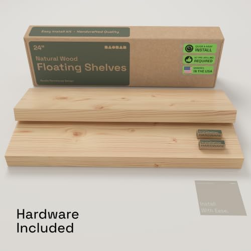 Solid Wood Floating Shelves for Wall 24 inch, Natural Wood, Wooden Shelf