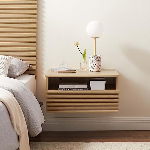 Modway Render Mid-Century Modern, Wall-Mount Nightstand, Oak