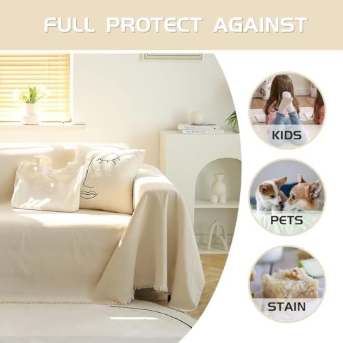 MEETSKY Couch Cover Sofa Covers for 3 Cushion Couch Sofa Slipcovers Thick Chenille Couch Cushion Covers for Loveseat Recliner Simply Put Couch Cover for Pets,Kids 71" x 134", Beige