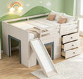 Bellemave Full Low loft Bed for Kids,Wood Modern Farmhouse Full Loft Bed with Slide and Drawer Storage, Beige+Grey