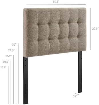 Modway Lily Twin Size Headboard with Biscuit Tufting in Taupe - Fabric Upholstery with Padded Design and 5 Height-Adjustable Mounts
