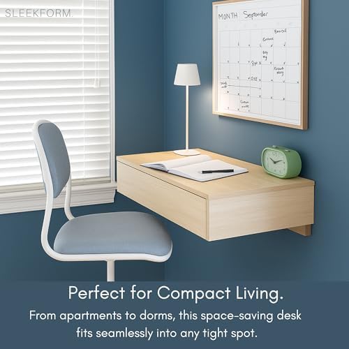 Sleekform Floating Wall Desk with Drawer, 30 x 16 x 6 Inch, Modern White