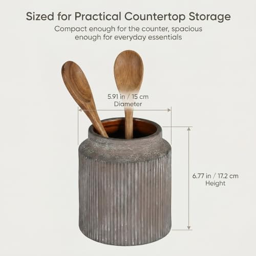 Ceramic Utensil Holder, Rustic Vintage Kitchen Utensil Holder