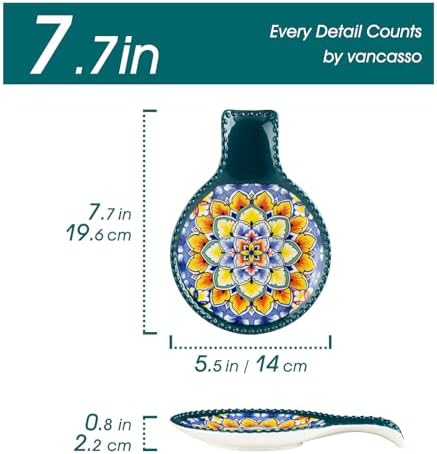vancasso 7.7 Inch Ceramic Spoon Rest, Bohemian Stove Top, Green