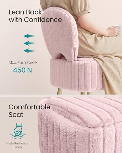 SONGMICS Vanity Chair, Makeup Stool with Folding Backrest