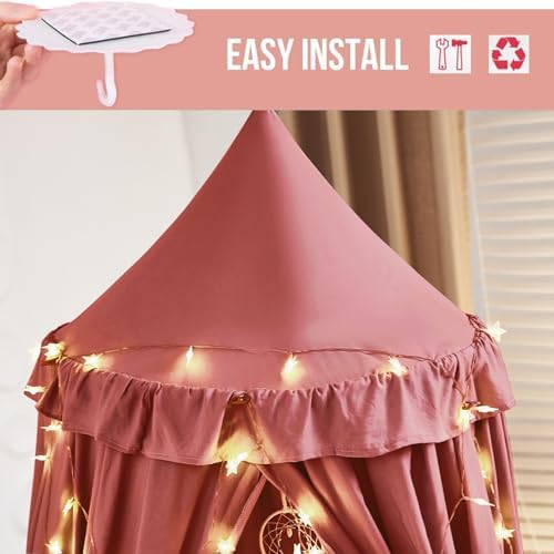 Kertnic Decor Princess Canopy for Girls Bed, Soft Smooth Playing Tent Canopy Room Decoration Castle, Dreamy Mosquito Net Bedding, Reading Nook Canopies in Home (Red Bean Color)
