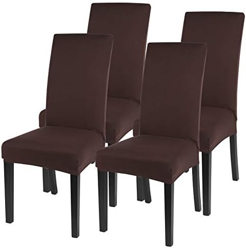 SearchI Chair Covers for Dining Room Set of 4, Stretch Solid Color Kitchen Parsons Chair Covers Washable Spandex Dining Chair Slipcovers Seat Protector for Hotel,Banquet,Ceremony (Chocolate)