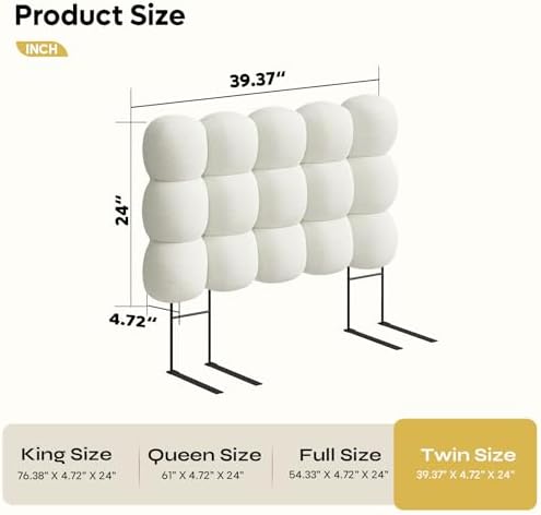 Pinmoco Twin Cloud-Shaped Upholstered Headboard, Teddy Fleece Beige