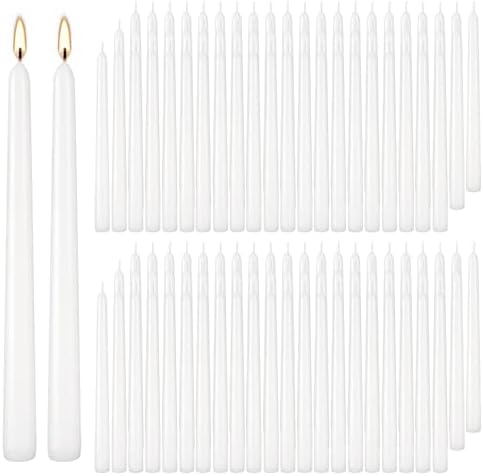 YOROXRG 100Pack White Taper Candles, 7-8 Hours Burn Time, Unscented, Smokeless and Dripless, 0.75 x 10 Inch Dinner Candle Set for Household, Wedding, Party and Home Décor Candlesticks
