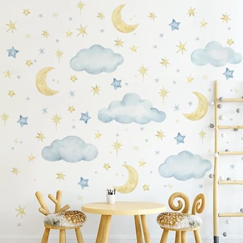 Cloud Moon and Star Wall Decals for Nursery Bedroom Playroom