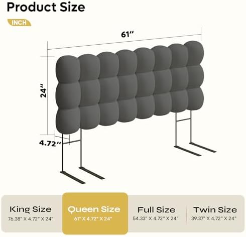 Pinmoco Queen Upholstered Headboard with Adjustable Height, Ergonomic Design, Memory Foam Cloud-Shaped, Teddy Fleece, Grey