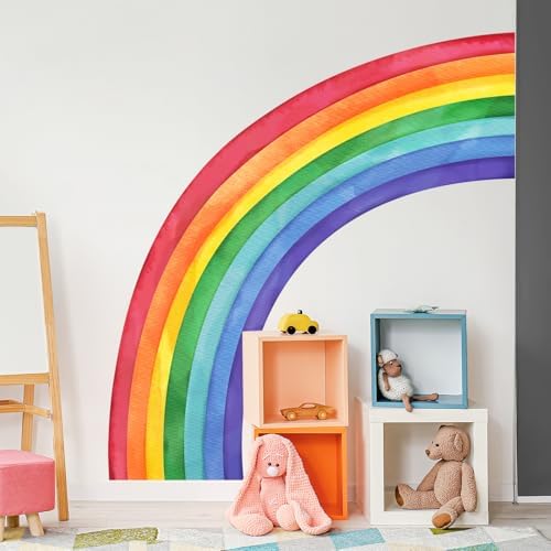 Large Rainbow Wall Decals, Mural Watercolor Half Rainbow Wall Stickers Peel and Stick Vinyl Wall Art Decor for Girls Bedroom Kids Nursery Living Room Playroom Toddler