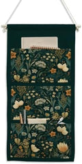 IAXIC Canvas Wall Hanging Organizer with Pockets Fish Extender Hanging Pouch Dark Floral Door Closet Organizers Fabric Storage Pockets Wall Decoration