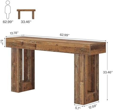 Tribesigns 63-Inch Long Console Table, Wooden Rectangular Sofa Table Behind The Couch, Farmhouse Entryway Table for Entrance, Hallway, Living Room (Mix Brown)