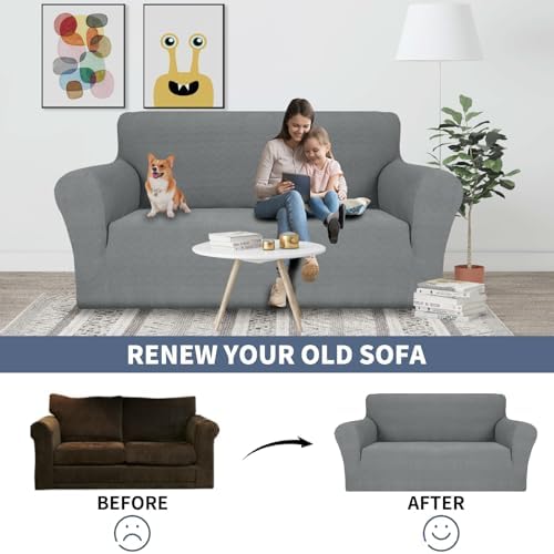 JIVINER Stretch Armchair Slipcovers, 1 Piece Chair Sofa Covers 1 Seater Couch Covers with Elastic Bottom for Kids, Pets (Small, Light Gray Rhomb)