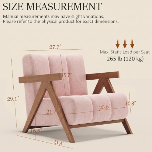 Modern Accent Chair Set of 2 for Living Room Bedroom,Comfy Chenille Reading Chair with Wood Frame,Upholstered Lounge Armchair with Thick High-Elastic Sponge for Apartment & Waiting Room(Blush Pink,2)