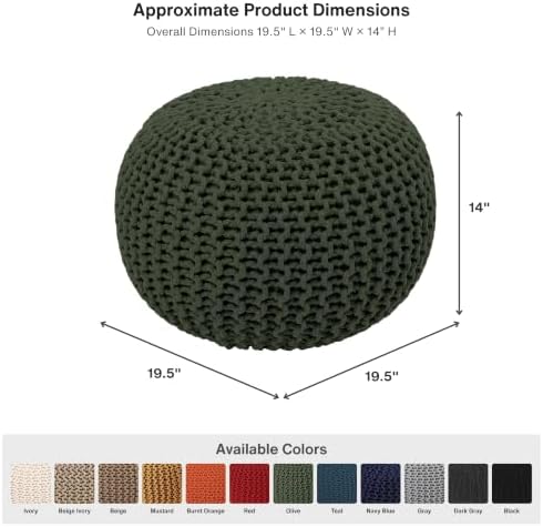 · REDEARTH · Round Pouf Ottoman - Hand Knitted Boho Poof Footrest - Olive