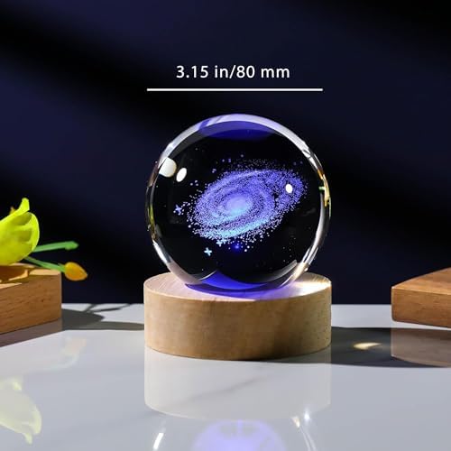 3D Galaxy Crystal Ball with LED Stand, Remote Control, 16 Colors Change, Milky Way Galaxy Glass Sphere Lamp, Decorative Glass Ball Paperweight Gifts(80mm)