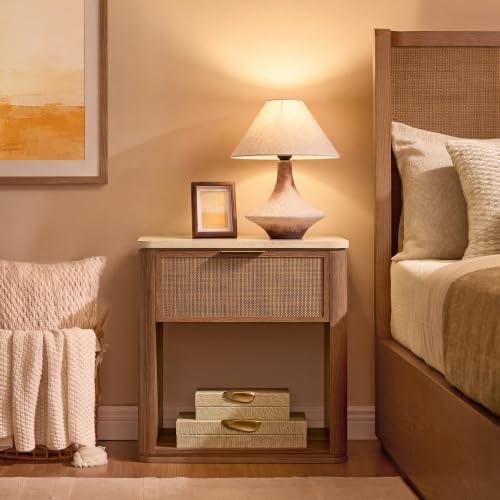 Night Stand Set of 2, Rattan Nightstand with 1 Drawer&Open Shelf